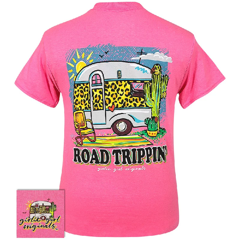 women's off-shoulder top -Leopard RV Safety Pink SS-2467