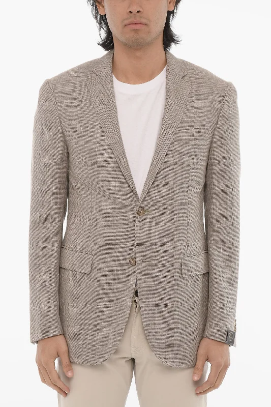 women's slim fit blazer -Corneliani Hopsack Side Vents Notch Lapel Academy 2-Button Blazer