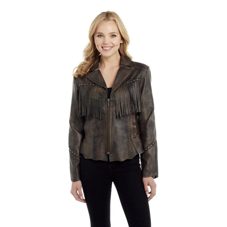 women's sherpa-lined jacket -Cripple Creek Western Jacket Womens Lamb Zip Chestnut LL21469