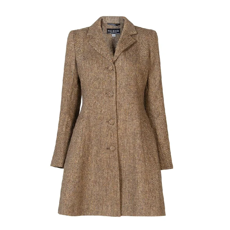 warm alpaca wool coat for ladies -Women's Harris Tweed Coat - Zoe - Brown Herringbone