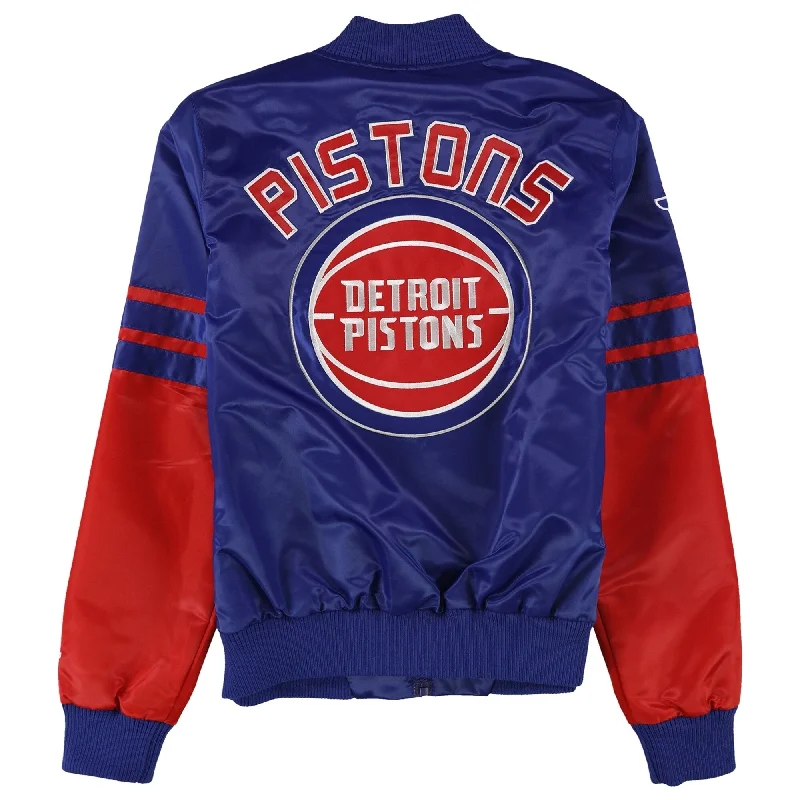 stylish houndstooth coat for women -STARTER Womens Detroit Pistons Bomber Jacket, Blue, Small