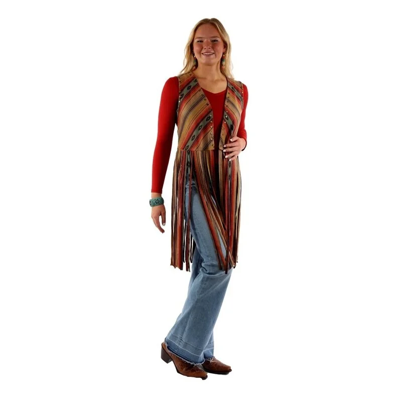 women's biker-style leather jacket -Scully Western Vest Womens Southwest Long Fringe Studs Serape F0_HC923