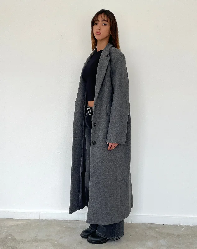 stylish fleece-lined coat for women -Malati Longline Coat in Charcoal