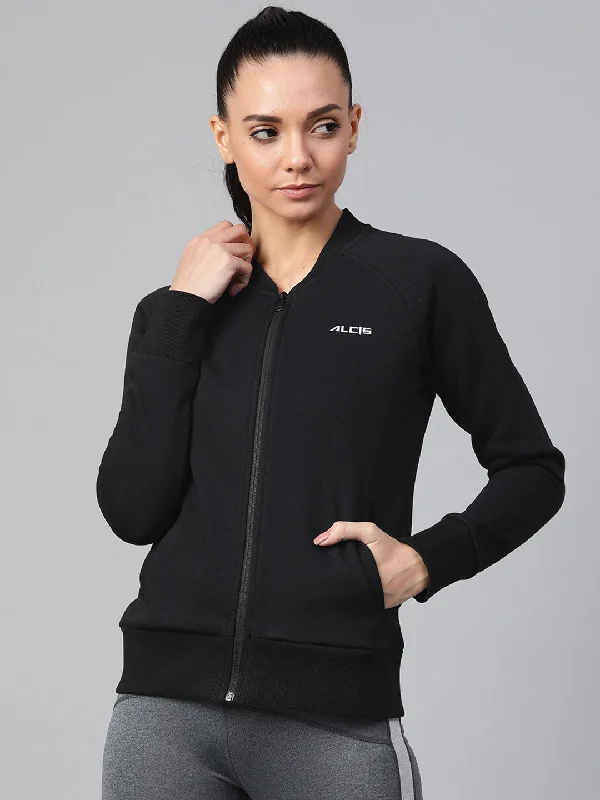 women's thermal long coat -Alcis Women Black Solid Lightweight Sporty Jacket