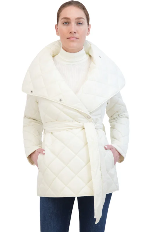 women's outdoor fleece jacket -Rebecca Minkkoff Women's Funnel neck Quilted Wrap Jacket