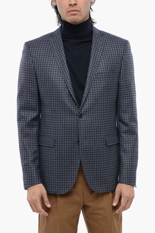 stylish knitted jacket for women -Corneliani Cc Collection Virgin Wool Blazer With Pin Check Pattern