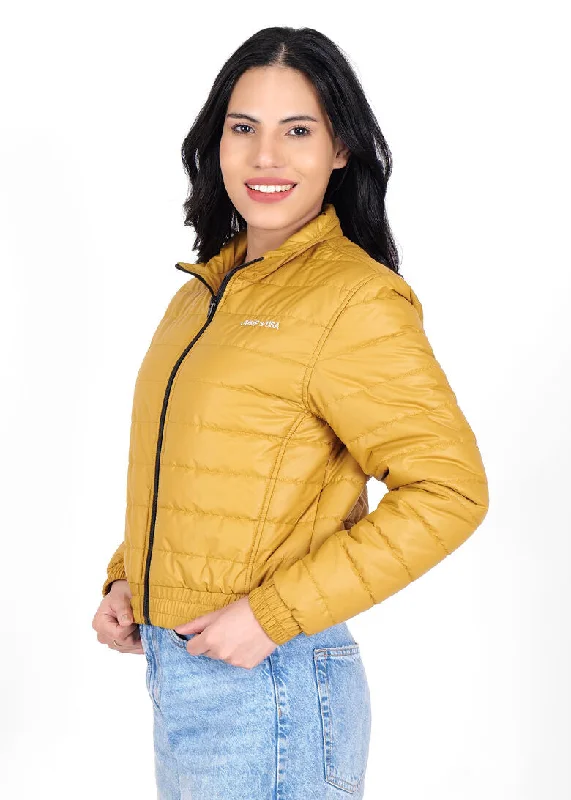 casual linen jacket for women -JUMP USA Women Frost Defense Mustard Quilted Jacket