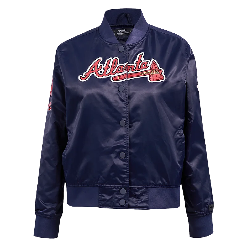 women's belted trench coat -MLB ATLANTA BRAVES CLASSIC WOMEN'S SATIN JACKET (MIDNIGHT NAVY)