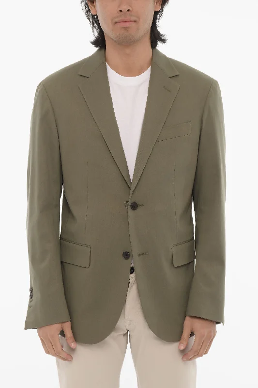 versatile trench coat for ladies -Corneliani Solid Color Stretch Cotton Circle 2-Button Blazer