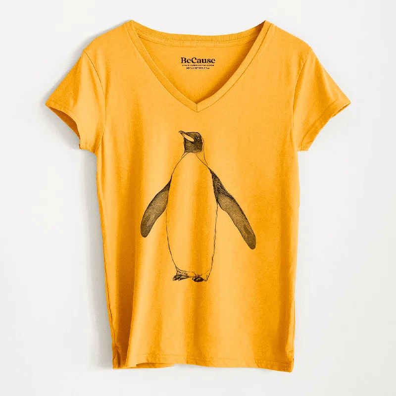 trendy drawstring hem top for ladies -Emperor Penguin - Aptenodytes forsteri - Women's 100% Recycled V-neck