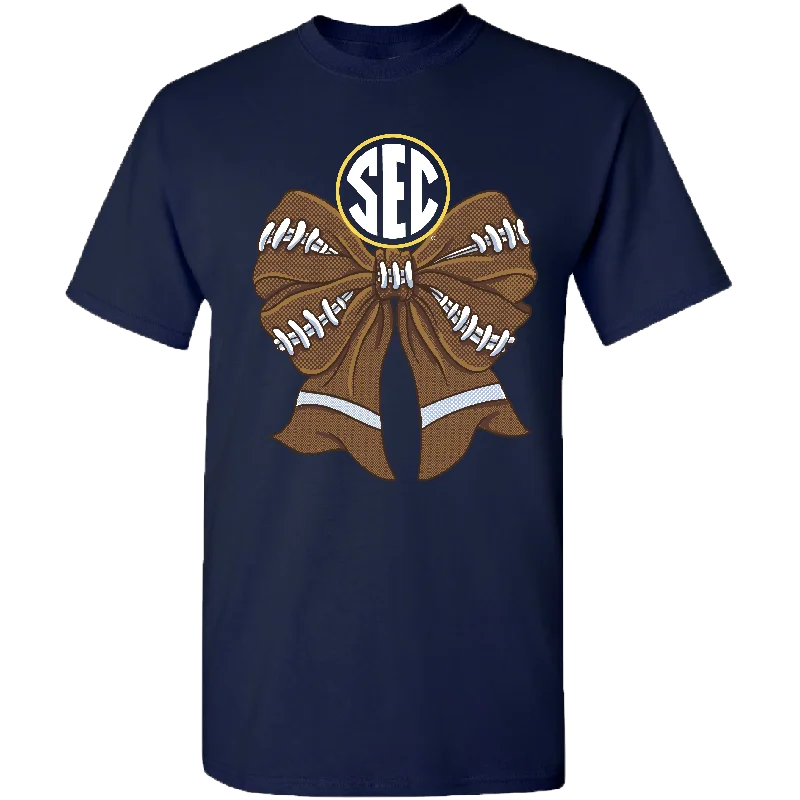 ladies' short sleeve wrap blouse -COLLEGE- SEC - 4 - SEC FOOTBALL BOW - NAVY