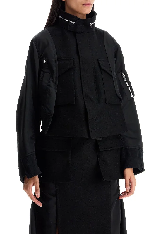 ladies' quilted coat -Sacai Boxy Wool And Nylon Jacket