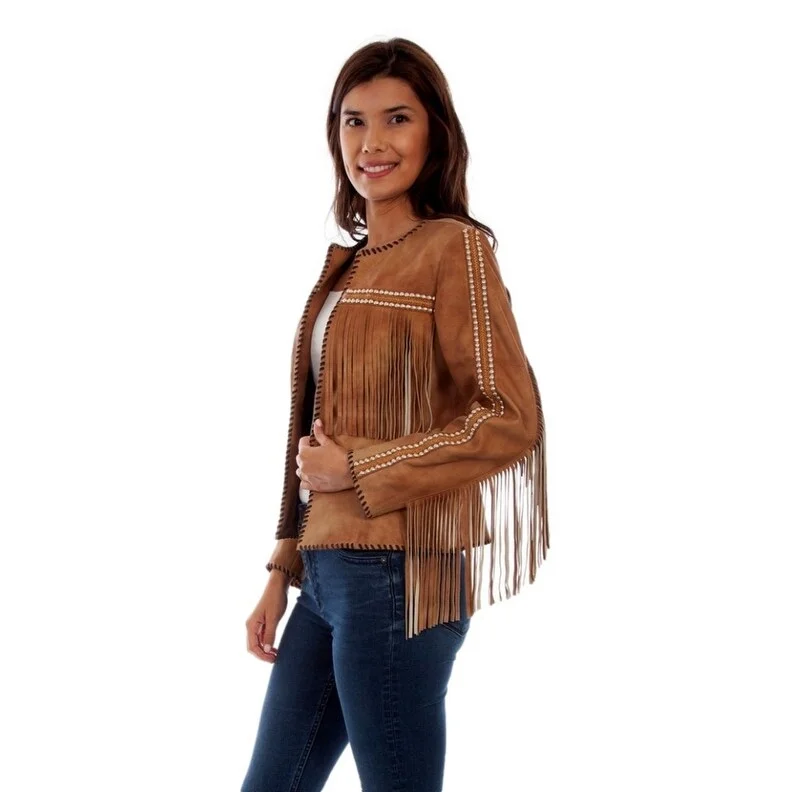 winter parka for women -Scully Western Jacket Womens Fringe Studded Buckskin Boar F0_L1056