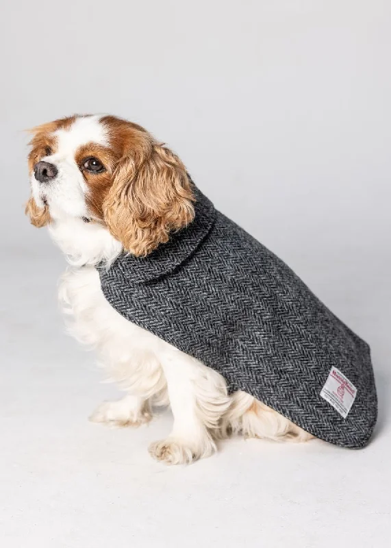 luxury designer winter coat for women -Harris Tweed Dog Coat - Grey Herringbone