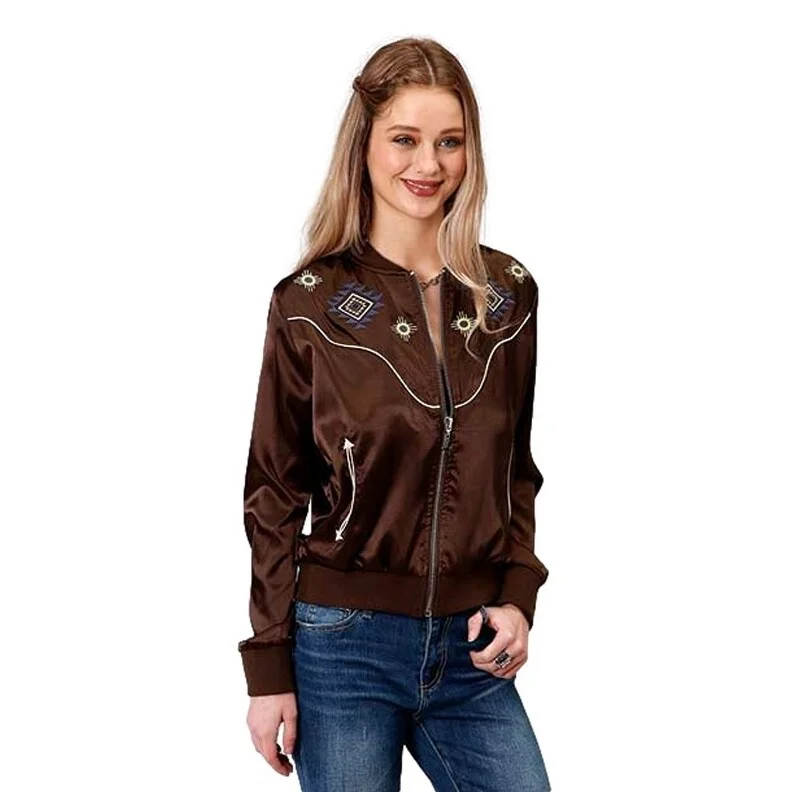 versatile trench coat for ladies -Roper Western Jacket Womens Zip Bomber Brown 03-098-0565-6058 BR