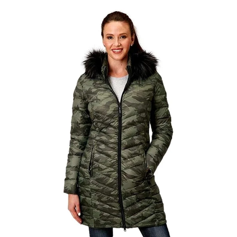 women's long trench coat -Roper Western Jacket Womens Long Camo Zip Green 03-098-0693-6136 GR