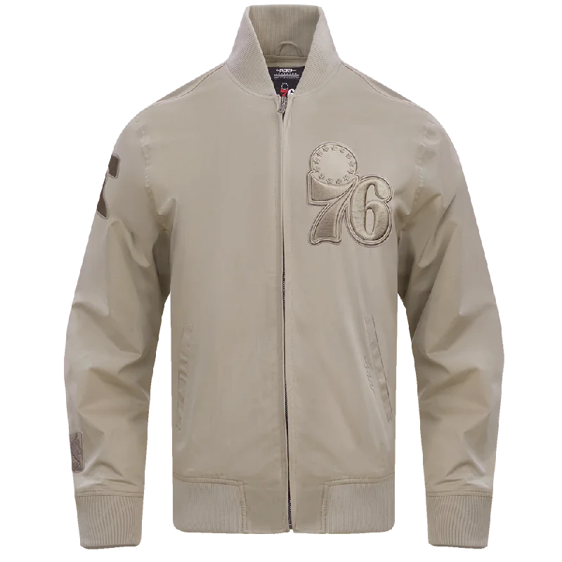 breathable softshell jacket for women -NBA PHILADELPHIA 76ERS NEUTRAL TWILL JACKET (TAUPE)