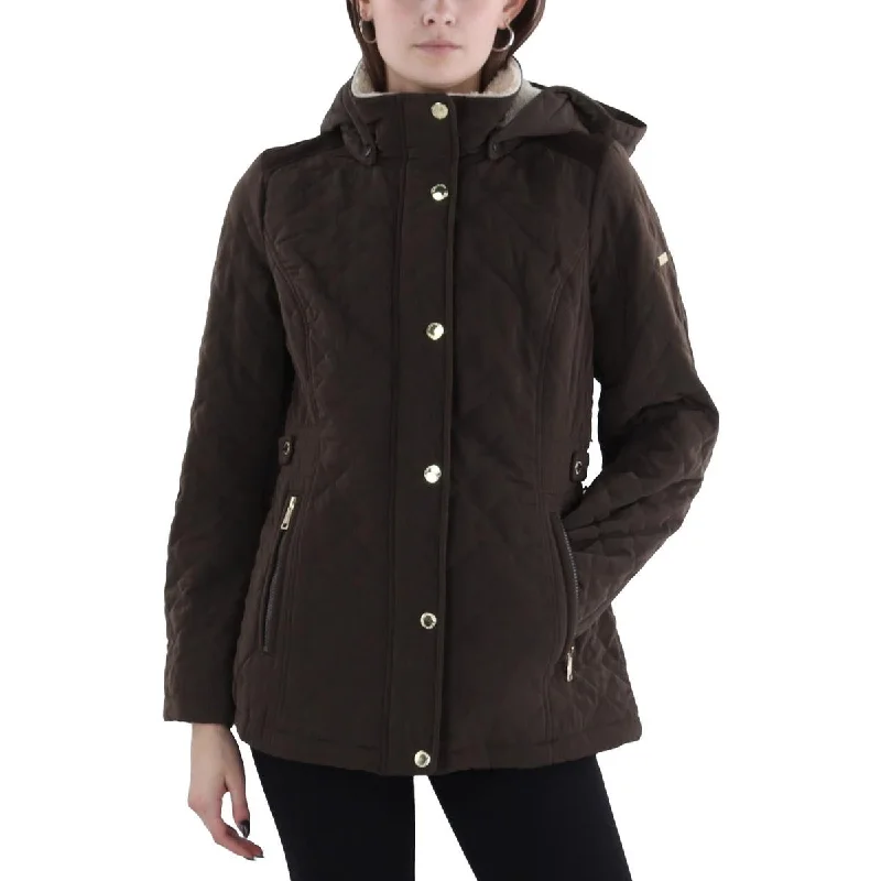 stylish fleece-lined coat for women -Womens Quilted Hooded Quilted Coat