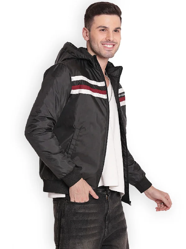 casual oversized shacket for women -JUMP USA Men Black Rapid-Dry Solid Sporty Jackets With Hood