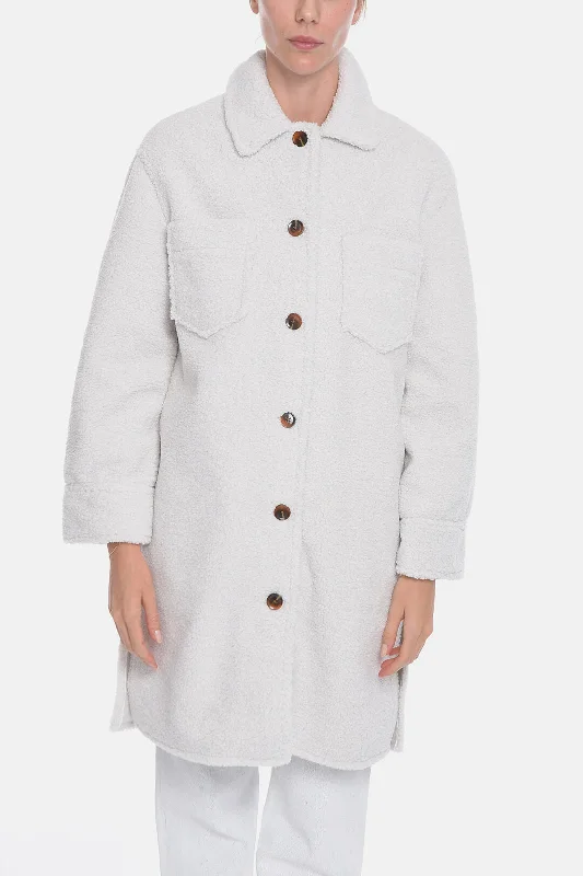 women's mid-length wool coat -Samsoe Samsoe Teddy DIORA Coat with Breast-pockets