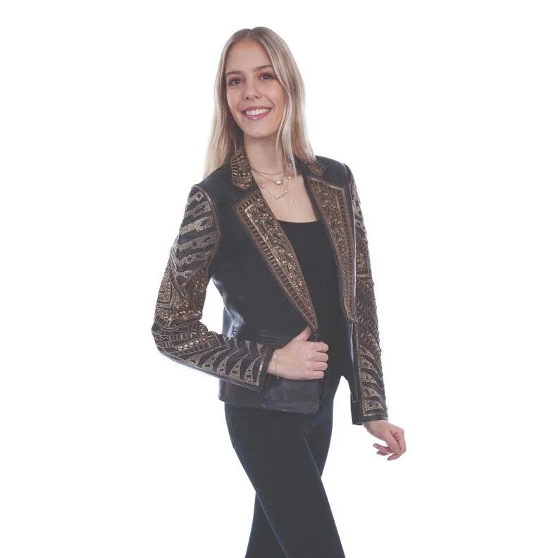 women's travel-friendly jacket -Scully Western Jacket Womens Beaded Leather Blazer Hook & Eye F0_L1063