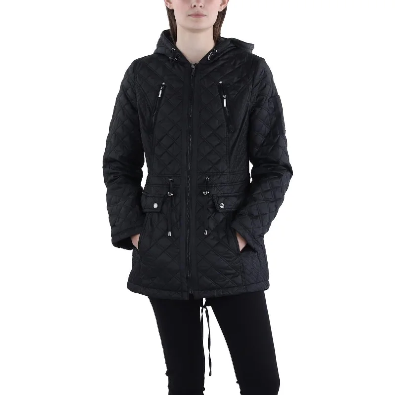 ladies' designer overcoat -Womens Quilted Hooded Puffer Jacket