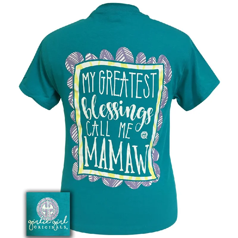 cute button-front blouse for women -Greatest Blessings Mamaw-Tropical Blue SS-1812