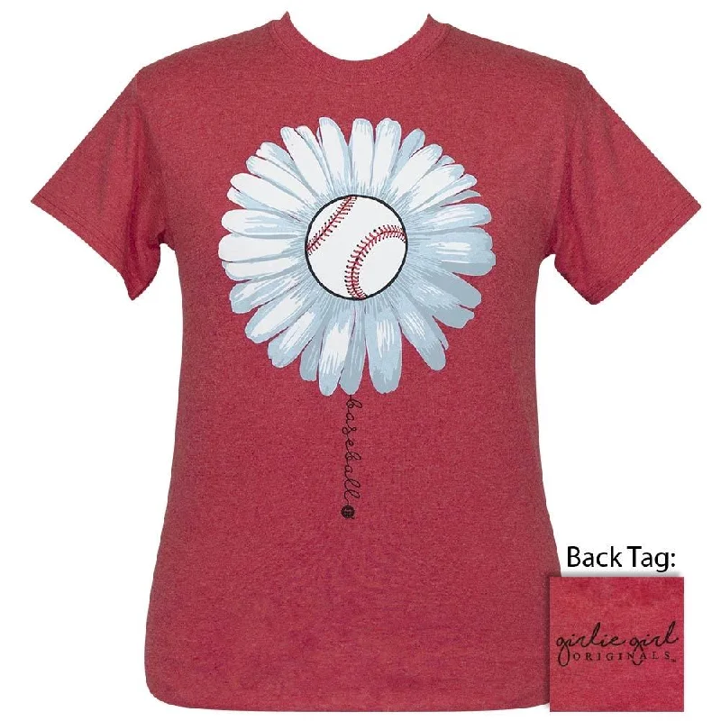 trendy puff sleeve blouse for women -Baseball Daisy-Heather Red SS-2402