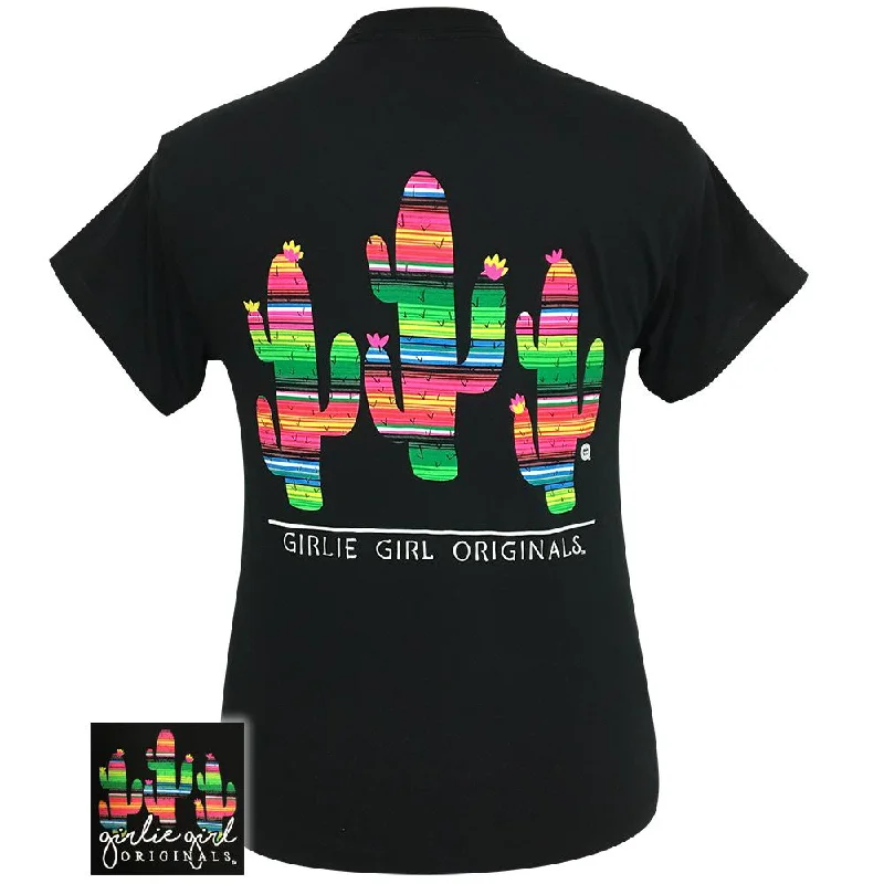 chic asymmetrical top for women -Serape Cactus Black SS