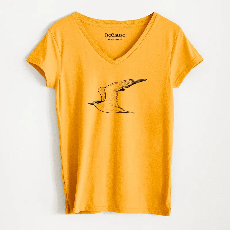 women's silky satin blouse -California Least Tern - Sterna antillarum browni - Women's 100% Recycled V-neck