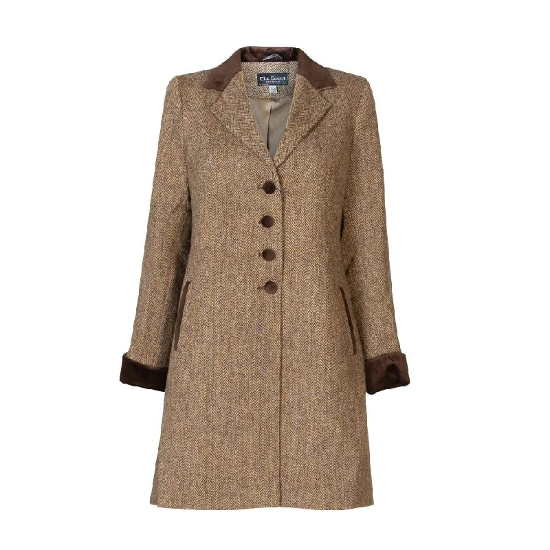 urban streetwear jacket for women -Women's Harris Tweed Coat - Tara - Brown Herringbone