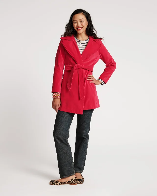 ladies' puffer jacket -Sergeant Stretch Velvet Belted Jacket Cranberry