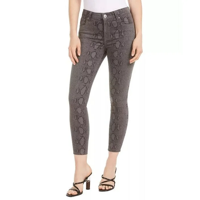 high-rise wide-leg denim jeans -Sts Blue Women's Ellie Snake-Print Skinny Ankle Jeans Silver Size 26