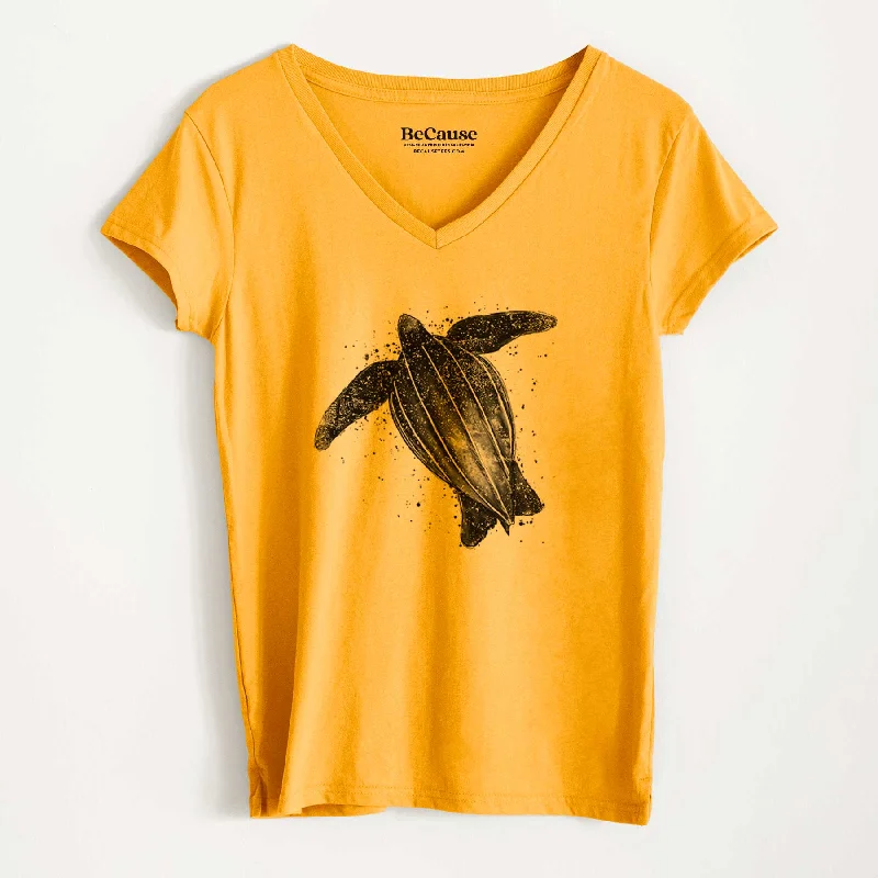 women's striped casual shirt -Leatherback - Dermochelys coriacea - Women's 100% Recycled V-neck