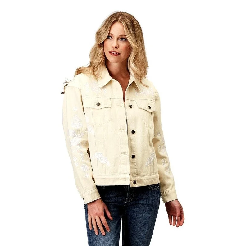 women's hooded winter jacket -Stetson Western Jacket Womens Denim Button Cream 11-098-0594-2047 WH