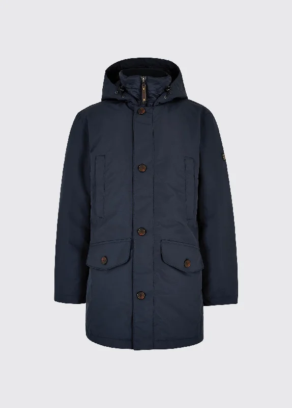 warm shearling coat for women -Urlingford Down Parka Jacket - Navy