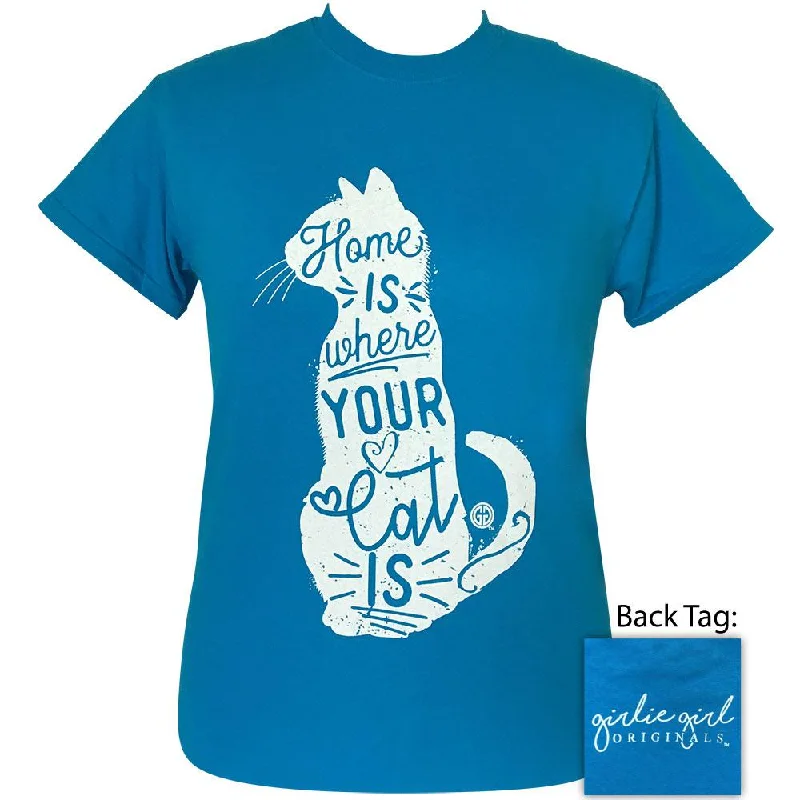 soft cotton t-shirt for women -Where Your Cat Is-Sapphire SS-2123