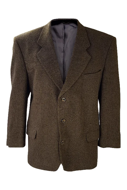 fitted wool blend coat for women -YVES SAINT LAURENT Vintage Brown Wool Blend Single Breasted Blazer Jacket (M)