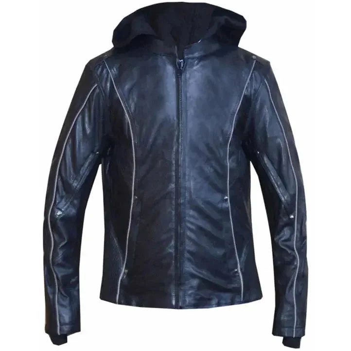 women's double-breasted coat -Unik International Women's Hoodie Motorcycle Jacket