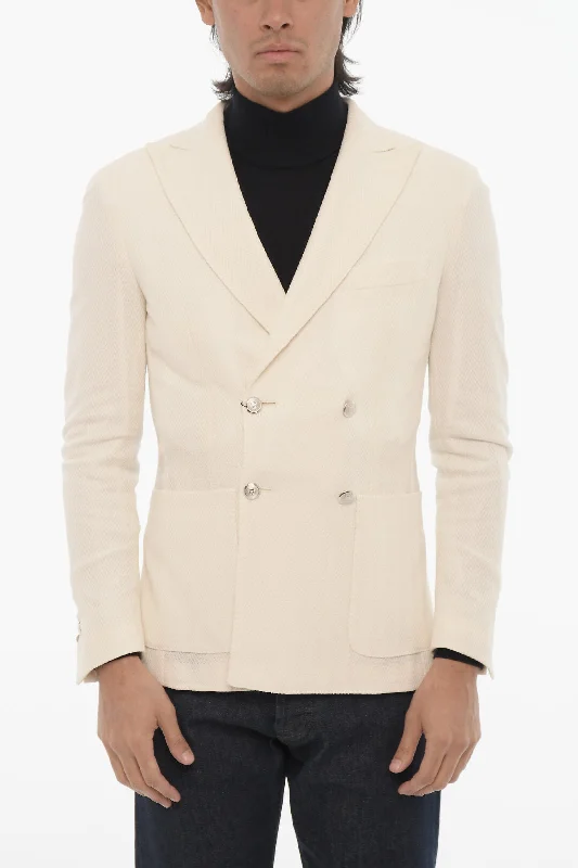 ladies' quilted coat -Corneliani Center Vent Peak Lapel Double Breasted Blazer