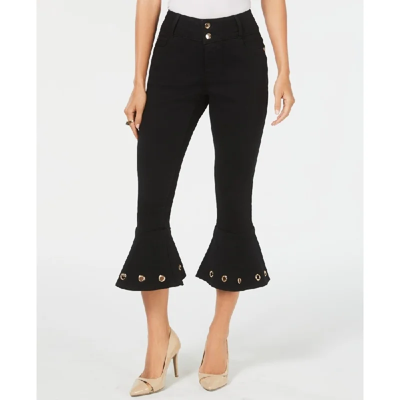 stylish wide-leg denim pants -Thalia Sodi Women's Cropped Embellished Jeans Black Size 16