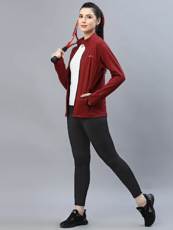 women's lightweight cargo jacket -JUMP USA Women Maroon Solid Polyester Hiking Jacket