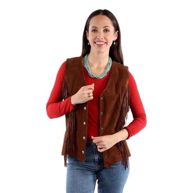 women's double-breasted coat -Scully Western Vest Womens Bohemian Fringe Snap Front F0_L1126