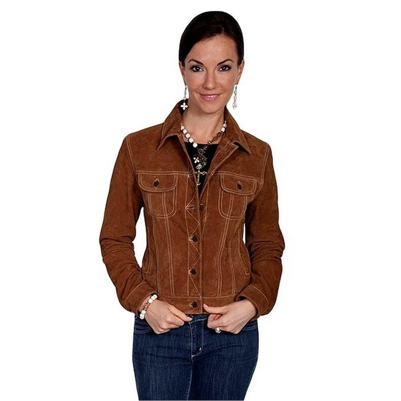 ladies' long hooded winter coat -Scully Western Jacket Womens Boar Suede Denim Button Lined F0_L107