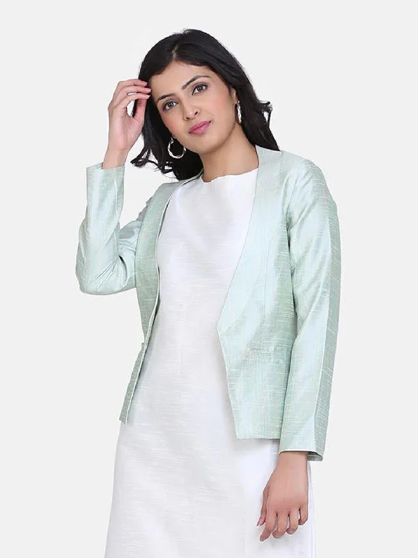 women's belted trench coat -Dupioni Front Open Jacket - Pistachio Green