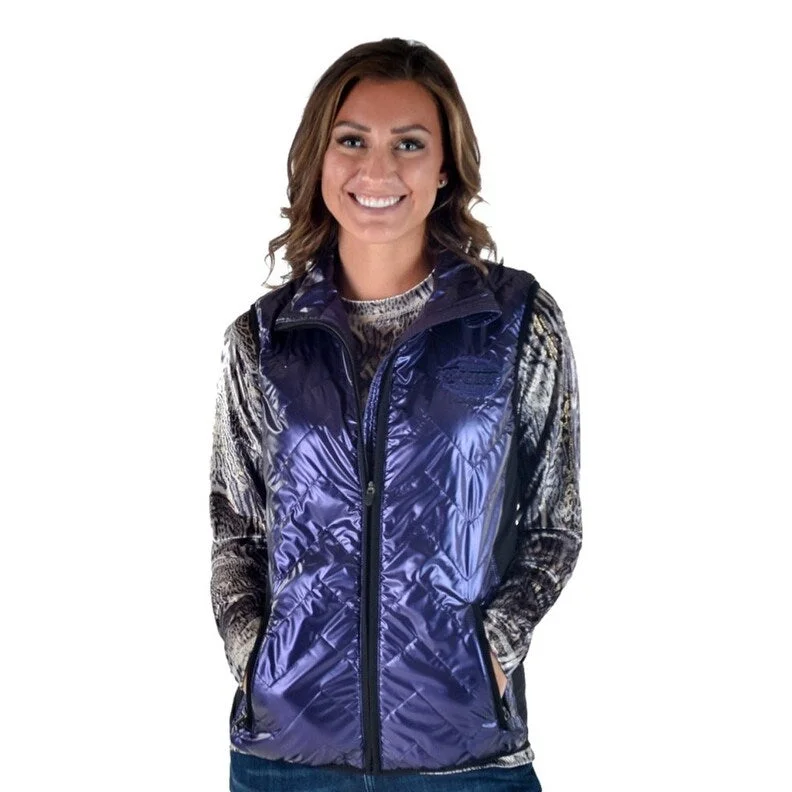 ladies' fleece zip-up jacket -Cowgirl Tuff Western Vest Womens Logo Zip Pockets Purple 100725