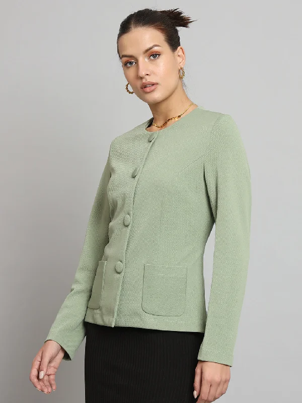 women's thermal long coat -Short Jacket without collar- Sage Green