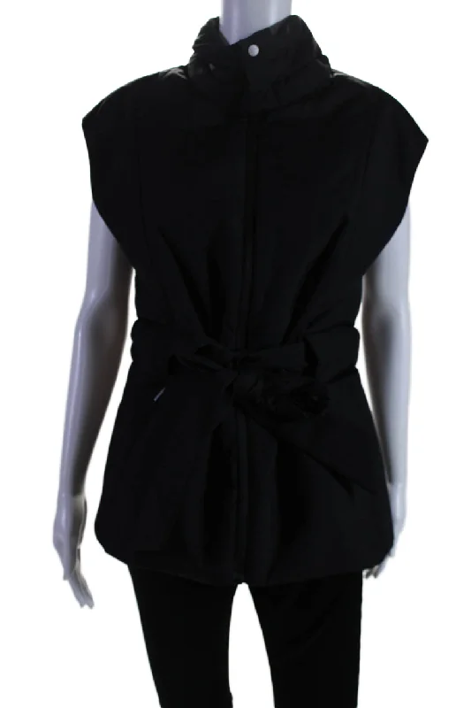 stylish knitted jacket for women -Aday Womens 2 Pocket High Neck Sleeveless Zip Up City Summits Vest Black