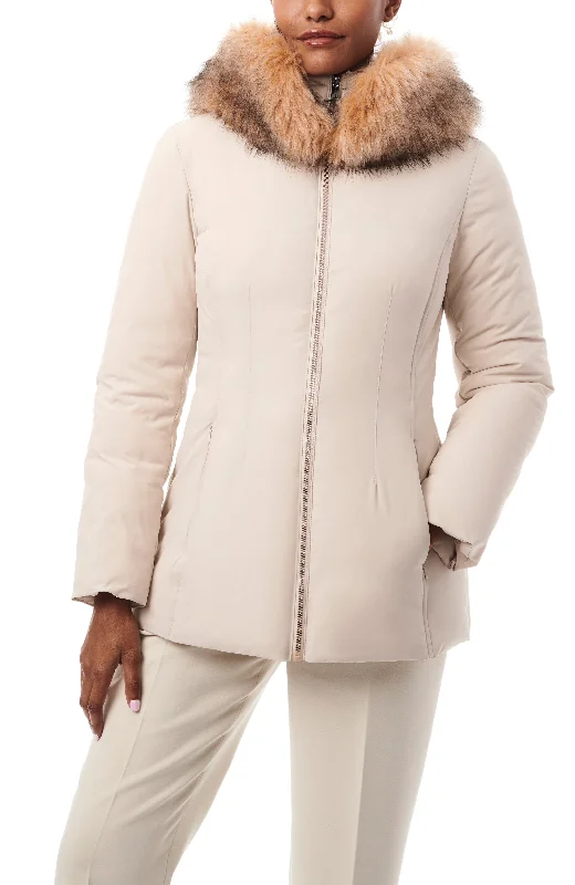 women's faux fur coat -Darted Puffer