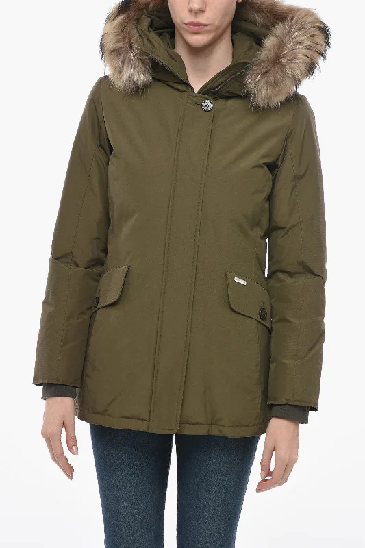 ladies' faux suede jacket -Woolrich Down Jacket GLEELEY with Removable Fur